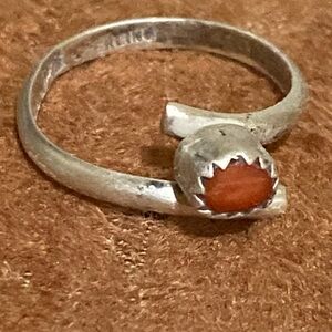 Peyote Bird Mediterranean Coral Navajo Sterling Ring Size 8.5 vintage handmade